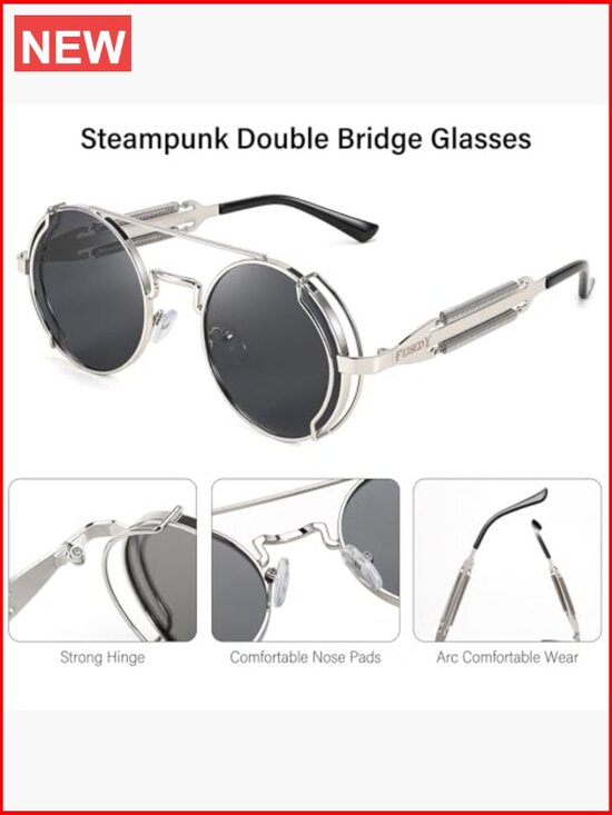 Retro Steampunk Round Metal Frame Aviator Sunglasses UV400 main image 5